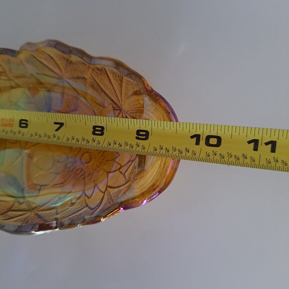 Indiana Marigold Carnival Glass Sunflower Celery Candy Dish Two Handles Vintage - Picture 7 of 11